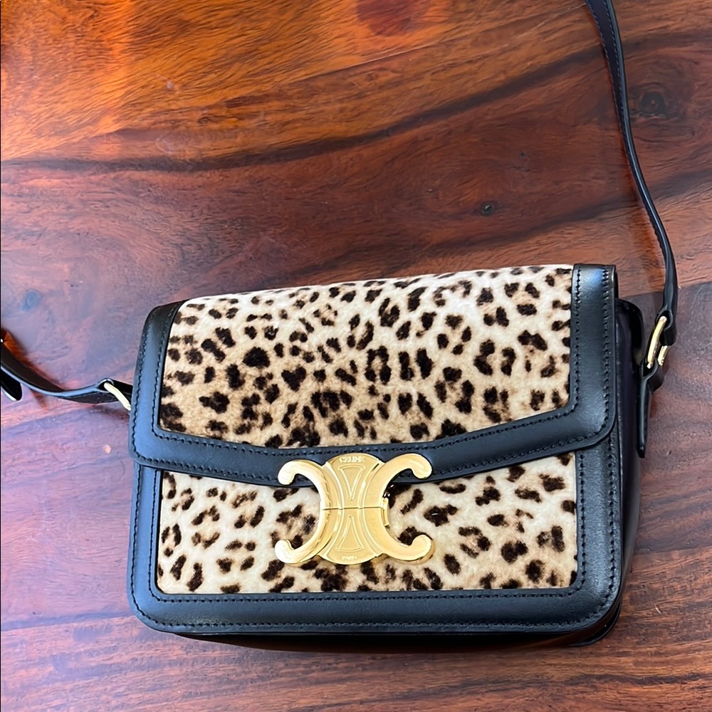 Celine Leopard Print Crossbody Bag - Black and Gold